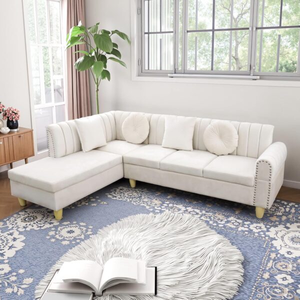 NicBex Sectional Couch 2 Pieces Sofa with Right Chaise Flannel L Shaped Cloud Couch for Living Room Furniture Sets Frame, Modular Sofa for Living Room & Apartment, Cream