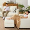 VanAcc Ottoman with Storage, Modern Sofa- Upholstered Ottoman, Comfy Sofa with Extra Deep Seats, Couch for Living Room Bedroom, Beige Chenille
