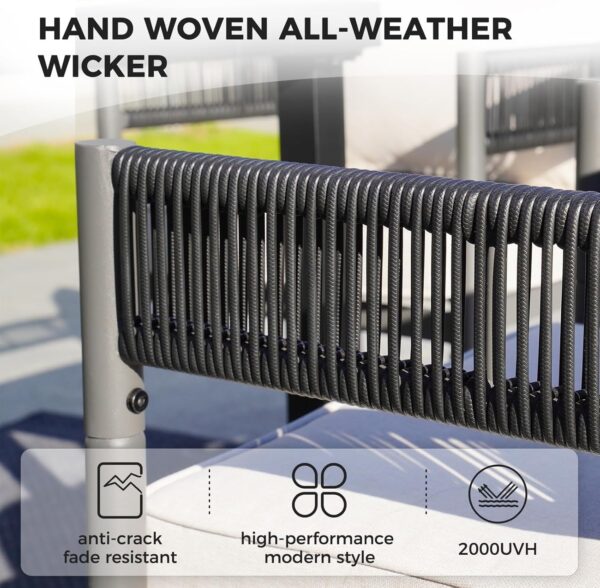 Grand patio 5-Piece Outdoor Dining Set for 4 with 1 Rectangle Expandable Table for 4-6 Person, Metal Woven Wicker Fixed Patio Chairs with Thickened Cushions for Yard, Poolside (Black)
