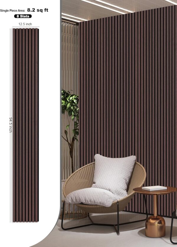 Wood Panels for Wall, Time-Saving Installation, Versatile Wood Slat Wall Decor, Enhanced Acoustic & Sound Proof Fluted Design for Home & Office, 2 Pcs Dark Walnut, 94.5x12.5 Inch