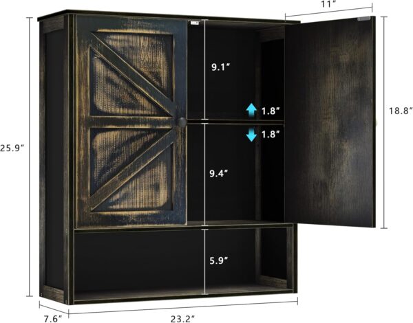 Bathroom Cabinet Wall Mounted with 2 Door Adjustable Shelves Bamboo Bathroom Wall Cabinet Over The Toilet Storage Medicine Cabinets for Bathroom Kitchen Laundry Room