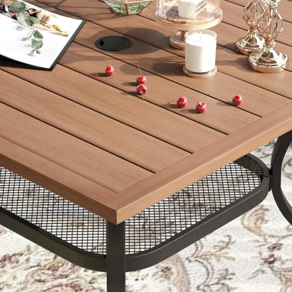 VICLLAX 5 Pieces Patio Dining Set, Outdoor Furniture Set Includes 1 Square Patio Table and 4 Stackable Patio Sling Chairs, Outdoor Table and Chairs for Outsides, Walnut Table and Brown Chairs