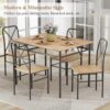 VECELO 5-Piece Kitchen Dining Table Set, Wood Tabletop & Heavy-Duty Metel Frame, Rectangle Dinette with 4 Chairs for Small Space, Breakfast Nook, Natural & Black