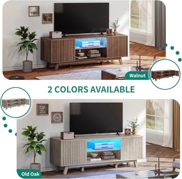 DWVO LED TV Stand, Fluted Entertainment Center for 65 Inch TV, Mid Century Modern TV Cabinet with Adjustable Shelves, Media Console Table for Living Room, Walnut