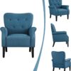 Yaheetech Modern Armchair, Mid Century Accent Chair with Sturdy Wood Legs and High Back for Small Space, Upholstered Fabric Sofa Club Chair for Living Room/Bedroom/Office, Set of 2, Navy Blue