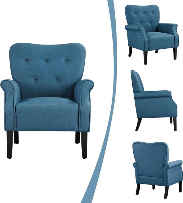 Yaheetech Modern Armchair, Mid Century Accent Chair with Sturdy Wood Legs and High Back for Small Space, Upholstered Fabric Sofa Club Chair for Living Room/Bedroom/Office, Set of 2, Navy Blue