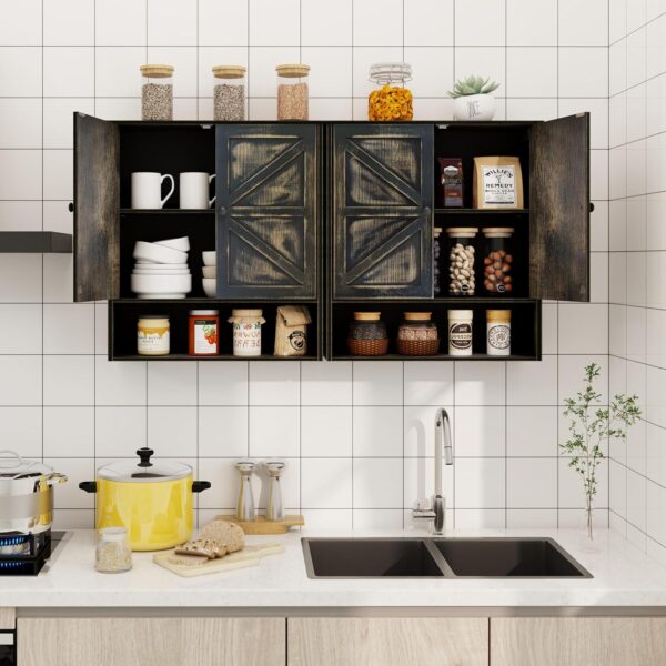 Bathroom Cabinet Wall Mounted with 2 Door Adjustable Shelves Bamboo Bathroom Wall Cabinet Over The Toilet Storage Medicine Cabinets for Bathroom Kitchen Laundry Room