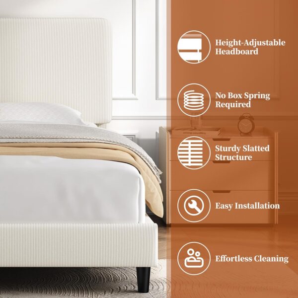 Yaheetech Queen Bed Frames with Adjustable Headboard, Chenille Fabric Upholstered Headboard/Platform Bed, Queen Size Bed Frame No Box Spring Needed/Wood Slats Support/Easy Assembly/Beige