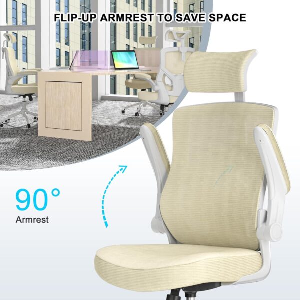 Home Office Chair, Ergonomic Comfy Desk Chair, High Back Computer Chair- Adjustable Headrest with Flip-Up Arms, Lumbar Support, Swivel Executive Task Chair (Modern, Beige)