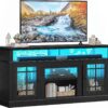 YITAHOME Black TV Stand for 75 Inch TV, LED Modern Entertainment Center with Adjustable Shelves and Glass Doors, 32'' Tall Television Stands TV Media Console Table for Living Room, Black