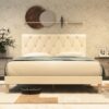 Queen Size Bed Frame, Velvet Upholstered Platform with Headboard, Easy Assembly, No Box Spring Needed, Non-Slip and Noise-Free with Strong Wooden Slats (Beige, Queen (U.S. Standard))