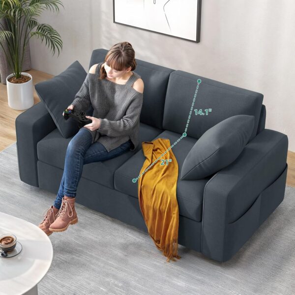 YITAHOME 60" Comfy Upholstered Sofa Couch with Extra Deep Seats, Modern 2-Seater Couch Sleeper with Side Pocket, Loveseat for Living Room Apartment Office, Easy Assembly, Grey