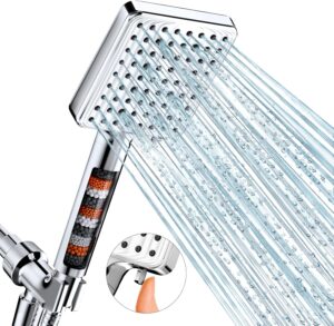 Filtered Shower Head - 6 Modes High Pressure Handheld Shower Head with Filter Mineral Beads, Detachable Handheld Showerhead Set with Stainless Steel Hose and Shower Arm Bracket