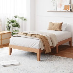 COLAMY 12 Inch Wood Platform Bed Frame，Sturdy Twin Size Bed Frame with Wood Slat Support, No Box Spring Needed, Easy Assembly, Rustic Pine