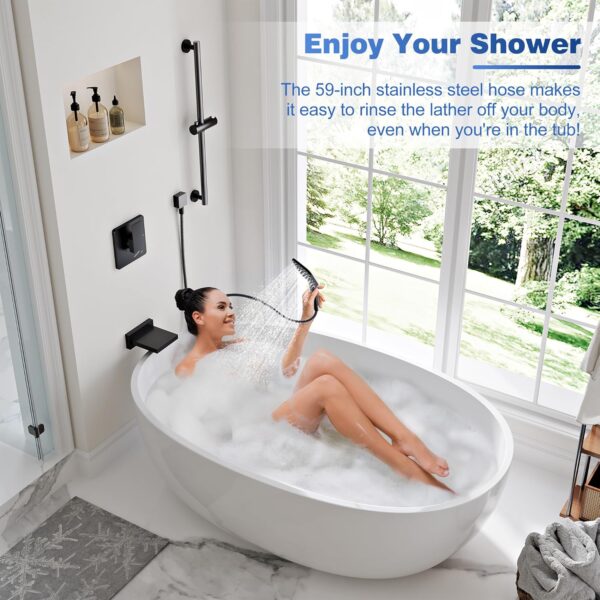 Gabrylly Bathtub Shower Faucet Set, Slide Bar Shower System with Handheld Shower Head Set, Tub Shower Trim Kit with Shower Valve,Matte Black