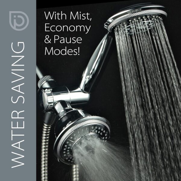 1433 Handheld Showerhead & Rain Shower Combo. High Pressure 24 Function 4" Face Dual 2 in 1 Shower Head System with Stainless Steel Hose, Patented 3-way Water Diverter in All-Chrome Finish
