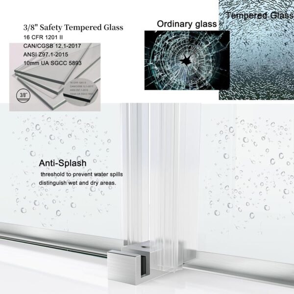 Shower Doors Frameless 52-54" W x 76" H Width Adjustable Double Sliding Glass Door 3/8"(10mm) Easy Clean Stainless Steel Hardware (Brushed Nickel)