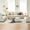 VanAcc Ottoman with Storage, Modern Sofa- Upholstered Ottoman, Comfy Sofa with Extra Deep Seats, Couch for Living Room Bedroom, Beige Chenille