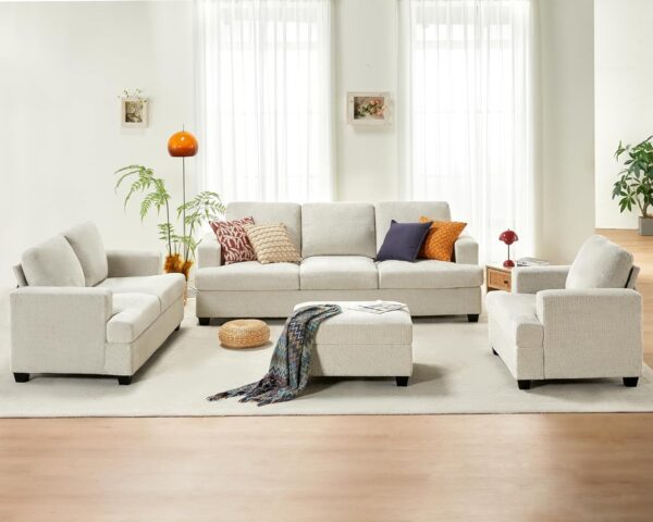VanAcc Ottoman with Storage, Modern Sofa- Upholstered Ottoman, Comfy Sofa with Extra Deep Seats, Couch for Living Room Bedroom, Beige Chenille