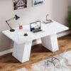Tribesigns Modern Executive Desk, 63" Wooden Faux Marble Computer Desk with Base for Writing, White Large Simple Rectangular Workstation for Office, Conference, Meeting Room, Business Furniture & Home
