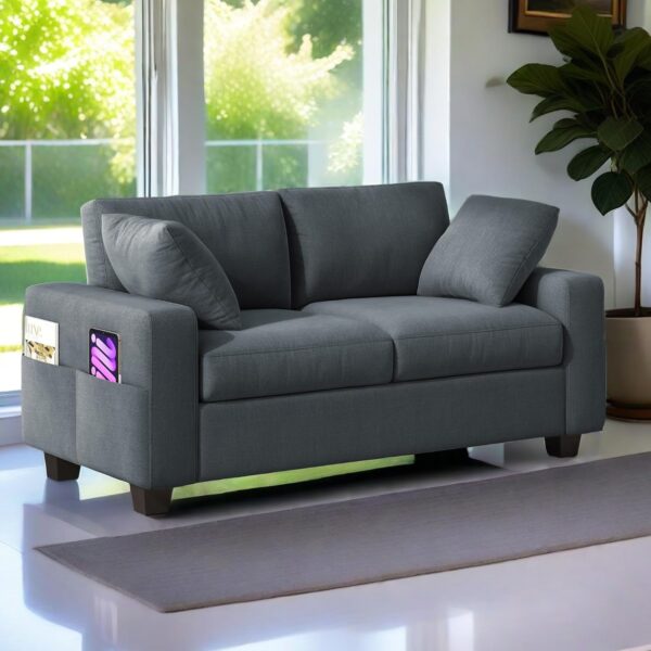 YITAHOME 60" Comfy Upholstered Sofa Couch with Extra Deep Seats, Modern 2-Seater Couch Sleeper with Side Pocket, Loveseat for Living Room Apartment Office, Easy Assembly, Grey
