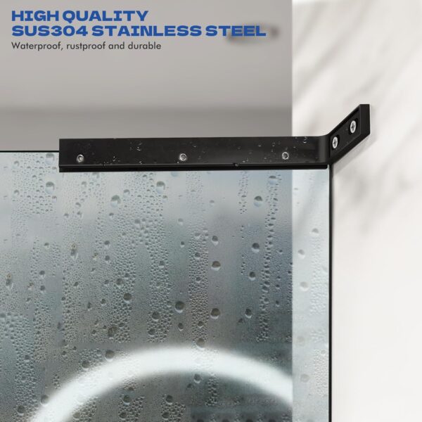 Shower Door Support Bracket, Stainless Steel Stabilizer Brace for 1/4"(6mm) 5/19"(8mm) 1/2"(10mm) Framless Shower Glass Door, 9.45 Inch Long, 3.4 Inch Right Bar, Matte Black