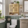 SMIBUY Bathroom Cabinet Wall Mounted, Bamboo Over-The-Toilet Storage Organizer, Space Saver Medicine Cabinet with 2 Door and Adjustable Shelves (Natural)