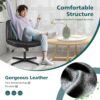 OLIXIS Criss Cross Legged Chairs Armless No Wheels Wide Seat Height Adjustable Swivel Padded PU Leather Home Office Desk Seating for Bedroom, Student, Study Room