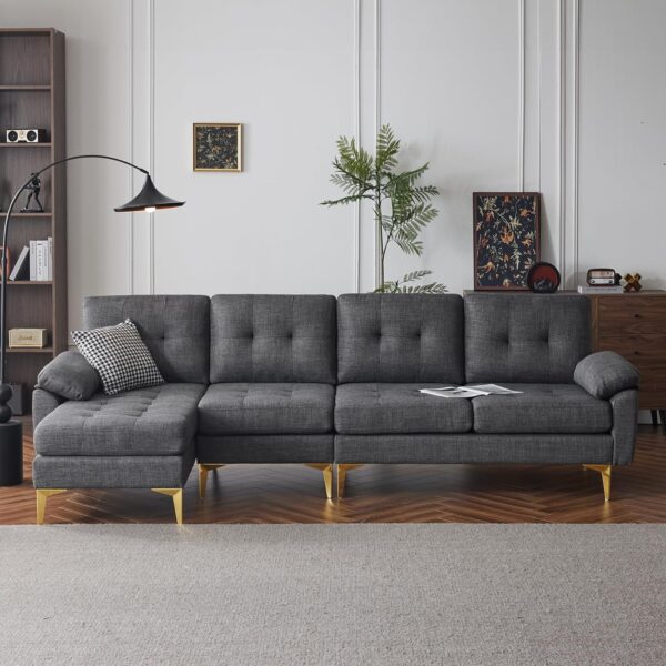 Karl home Sectional Couch Sofa for Living Room, L-Shape Furniture Comfortable Non Wrinkle Design Suitable for Modern Home Decor Relaxation and Versatile Coaches, Dark Gray