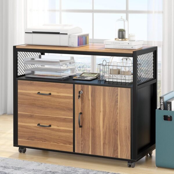 Tribesigns Desk with Drawer, 55" Long Computer Desk with Storage Rack and Mobile Document Cabinet, Home Office Furniture Set Executive Desk (Brown, 55" (Brown, 55)