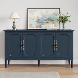 81Y1rlpcdjL._AC_SL1500_.jpg Console Cabinet, 58'' Mid Century Modern Pantry Cabinet, Wood Buffet Cabinet, Media Cabinet with 4 Doors, Accent Cabinet for Entryway, Living Room, Dining Room (Blue)