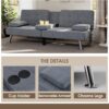 Flamaker Futon Sofa Bed Modern Folding Futon Set Linen Fabric Convertible Recliner Lounge for Living Room with 2 Cup Holders, Removable Armrests (Fabric, Grey)