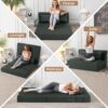 FILUXE Convertible Folding Sofa Bed - Sleeper Chair with Pillow, Modern Linen Fabric Floor & Futon Couch, Foldable Mattress for Living Room/Dorm/Guest Use/Home Office/Apartment, Queen Size, Dark Gray