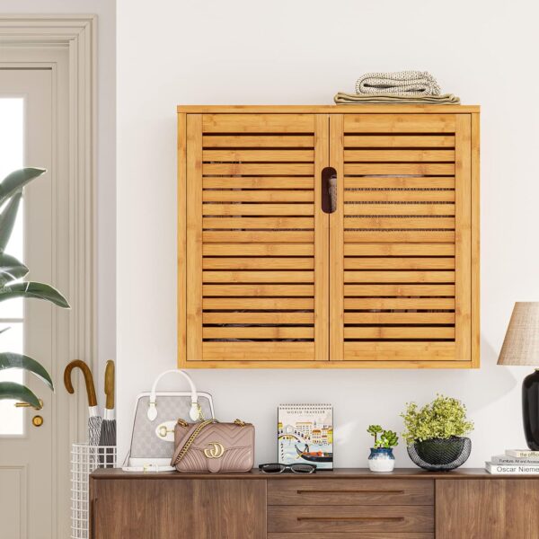 VIAGDO Wall Cabinet Bathroom Storage Cabinet Wall Mounted with Adjustable Shelves Inside, Double Door Medicine Cabinet, Utility Cabinet Organizer Over Toilet, Bamboo, 23.2''Lx8.3''Wx20.1''H