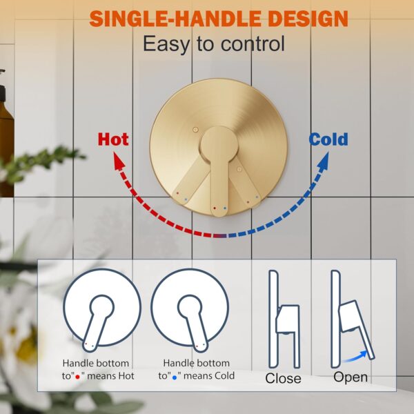 Tub Shower Faucet, Brushed Gold Shower Faucet Set with 8-Inch All-Metal Rainfall Showerhead and Bathtub Spout, Single-Handle Tub Shower-Trim Kit Included Valve, Brushed Gold