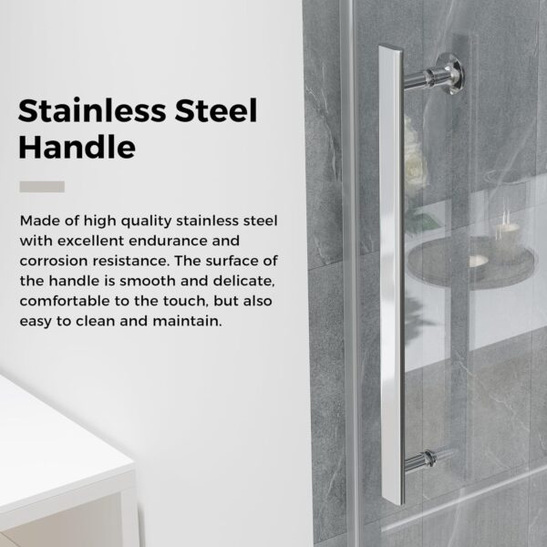 DELAVIN 56-60.in W x 75.in H Frameless Shower Door, Water Repellent Glass Shower Door with 5/16" (8mm) Clear Tempered Glass, Easy Sliding Showe Door with Explosion-Proof Film, Stainless Steel