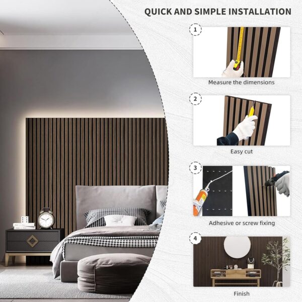 4 Pack Wood Wall Panels, MDF Soundproof 3D Wall Paneling for Interior Wall Decor, Wood Textured Acoustic Fluted Accent Wall Panel,Sound Absorbing,Walnut, 94 Inch