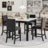 Counter Height Dining Table Set for 4, Faux Marble Top Square Dining Kitchen Table with 4 Velvet Upholstered Chairs, 5 Piece Counter Height Dining Table Set for Dining Room Living Room Kitchen, Black