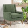 COLAMY Modern Wingback Living Room Chair Set of 2, Upholstered Fabric Accent Armchair, Single Sofa Chair with Lounge Seat and Wood Legs for Bedroom/Office/Reading Spaces, Green