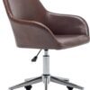 BTEXPERT Mid Back Home Computer Desk Chair, Office Task Chair with Wheels, Swivel Height Adjustable Faux Leather Chair, White Comfy Leather Desk Chair, Brown (5176)
