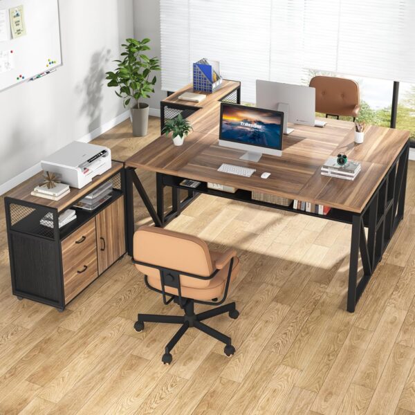 Tribesigns 63" Executive Desk with Reversible File Cabinet, Large L-Shaped Office Desk with Drawers, Business Furniture Workstation for Home Office