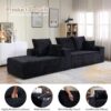 107" Modular Sectional Sofa, Modern Corduroy Cloud Couch with Deep Seat, Upholstered 3-Seater L-Shaped Sofa for Living Room, No Assembly Required (Black, Left-Facing Chaise)
