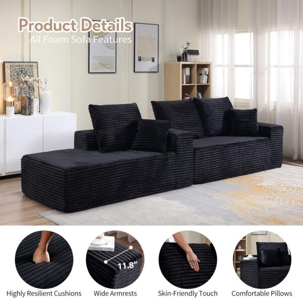 107" Modular Sectional Sofa, Modern Corduroy Cloud Couch with Deep Seat, Upholstered 3-Seater L-Shaped Sofa for Living Room, No Assembly Required (Black, Left-Facing Chaise)