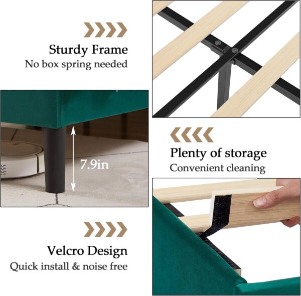 VECELO Full Bed Frame Platform Bed Frame with Upholstered Headboard, Strong Frame and Wooden Slats Support, Strong Weight Capacity, Non-Slip and Noise-Free, Easy Assembly,Dark Green