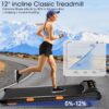 12% Incline Walking Pad Treadmill, Full-Screen Display, Under Desk Treadmill with Incline, Portable Treadmills for Home Office, Compact Walking Treadmill, APP/Remote Control, 300+ lb Capacity,