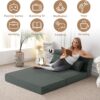 FILUXE Convertible Folding Sofa Bed - Sleeper Chair with Pillow, Modern Linen Fabric Floor & Futon Couch, Foldable Mattress for Living Room/Dorm/Guest Use/Home Office/Apartment, Queen Size, Dark Gray