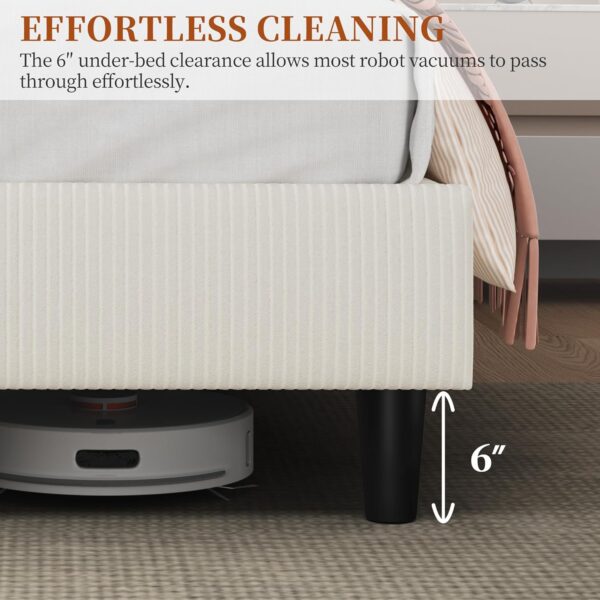 Yaheetech Queen Bed Frames with Adjustable Headboard, Chenille Fabric Upholstered Headboard/Platform Bed, Queen Size Bed Frame No Box Spring Needed/Wood Slats Support/Easy Assembly/Beige