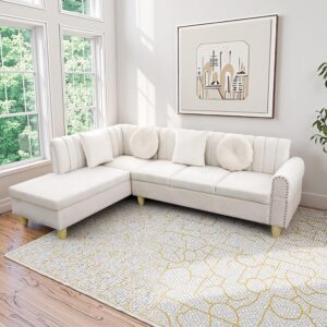 NicBex Sectional Couch 2 Pieces Sofa with Right Chaise Flannel L Shaped Cloud Couch for Living Room Furniture Sets Frame, Modular Sofa for Living Room & Apartment, Cream