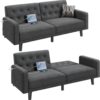 Yaheetech 63” Convertible Couch Sofa Bed with 2 USB, Reclining Futon Sleeper with Adjustable Backrest & Removable Armrests, Mid Century Modern Loveseat for Living Room, Apartment, Office Dark Gray