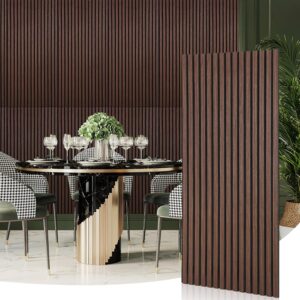 Frienda 6 Pcs 47.2 x 23.6 Inch Acoustic Wood Wall Panels Decorative Soundproof Wall Panels 3D Slat Wood Panels for Home Office Cinema Interior Wall Decoration (Walnut Wood)